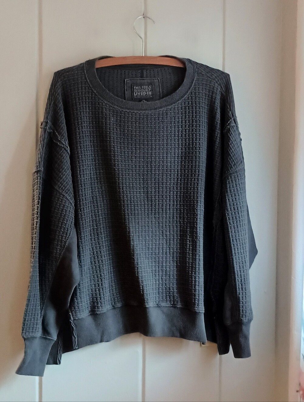 American Eagle Big Hug Waffle Sweatshirt Charcoal Grey